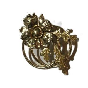 Vintage Gold-Tone Floral Pin Brooch With Leaf‎ & Flower Design